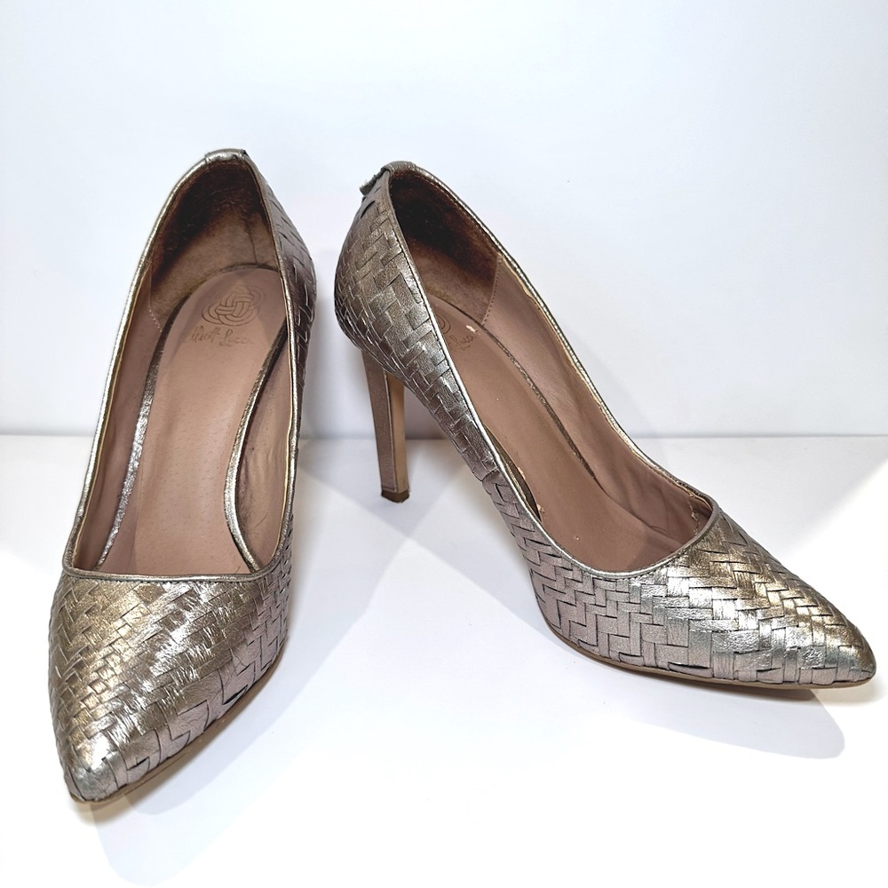 Elliot Luca Catalina Metallic Woven Pewter Silver Pump Size 8.5